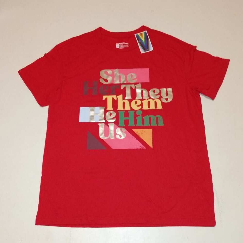 Size Small Pronoun Graphic T-shirt Pride-themed She Her, They, Them, He, Him Us